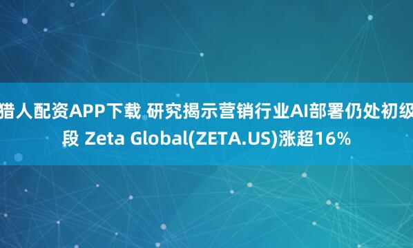 金猎人配资APP下载 研究揭示营销行业AI部署仍处初级阶段 Zeta Global(ZETA.US)涨超16%